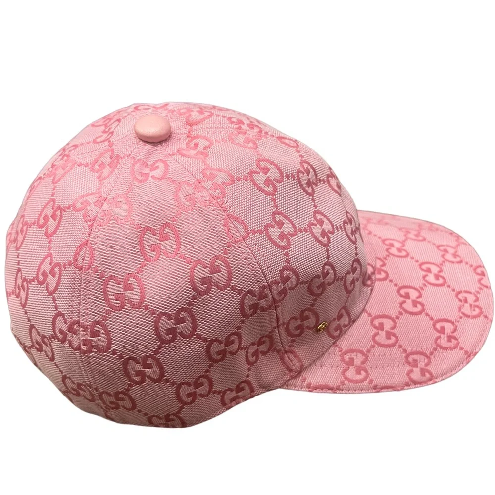 Gucci Pink GG Monogram Canvas Cotton Baseball Cap Hat - Picture 3 of 10